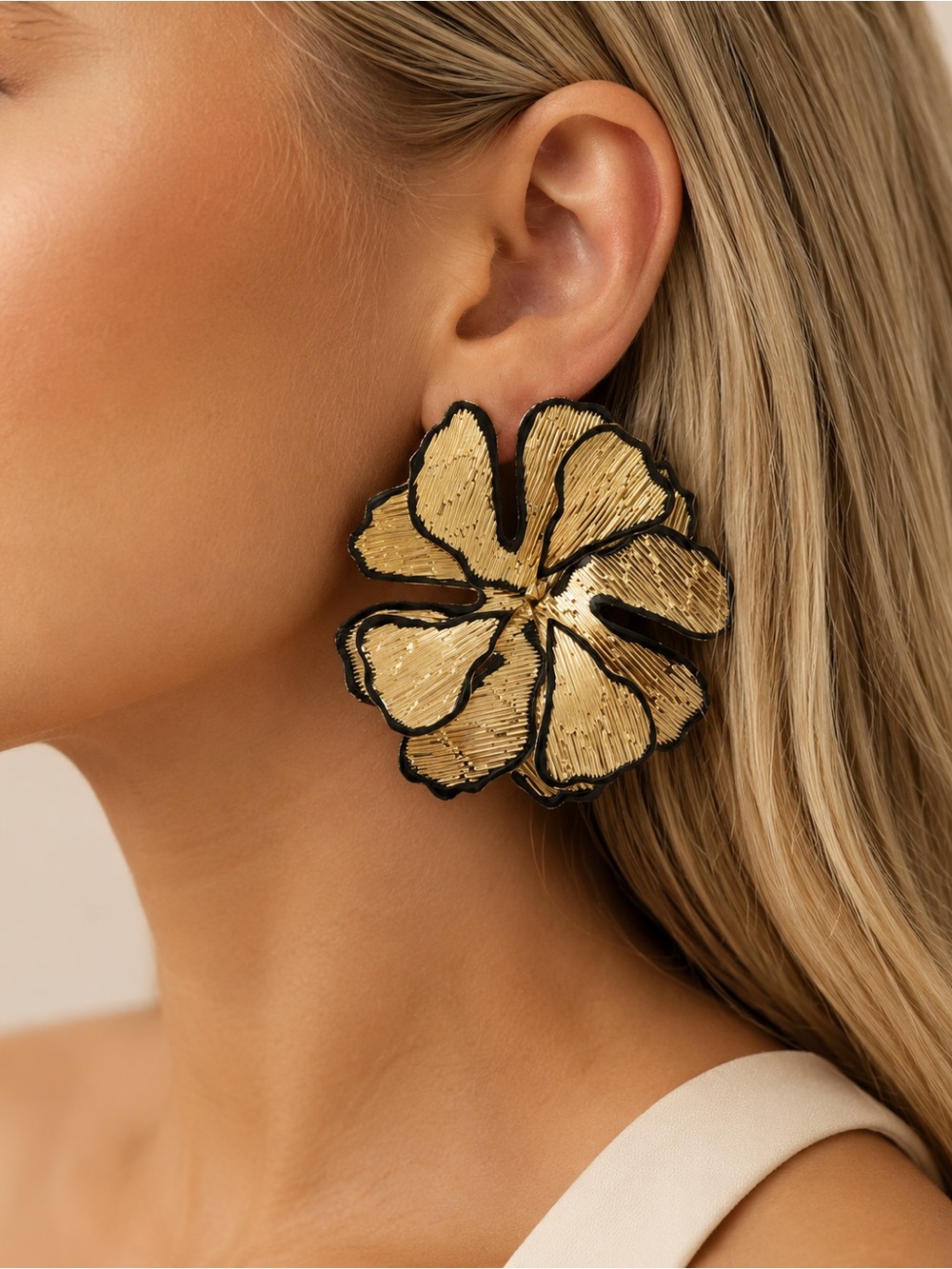 Oversized Gold Flower Earrings